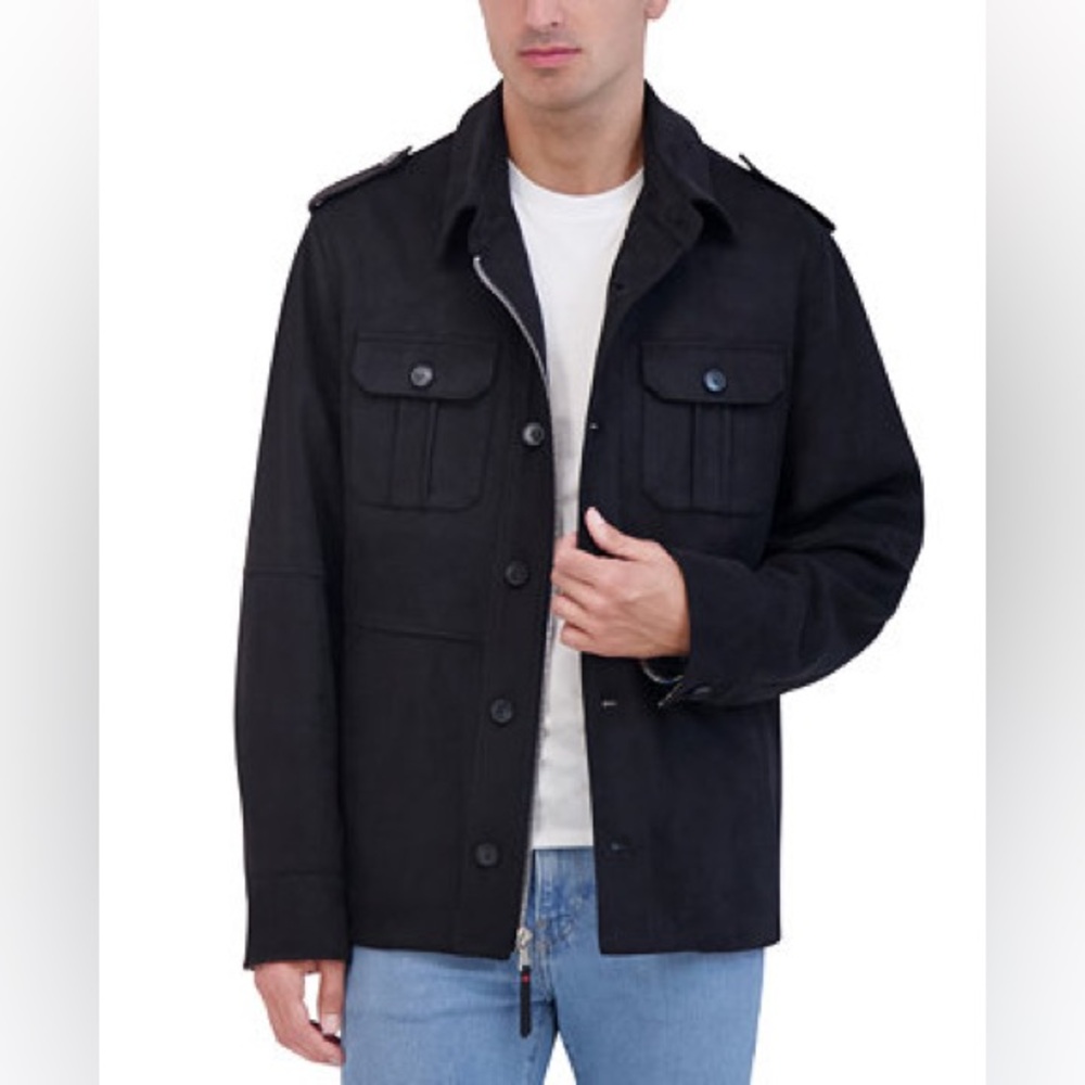Robert‎ Graham Vegan Suede Utility Overshirt Shirt Jacket Black Quiet Luxury L
